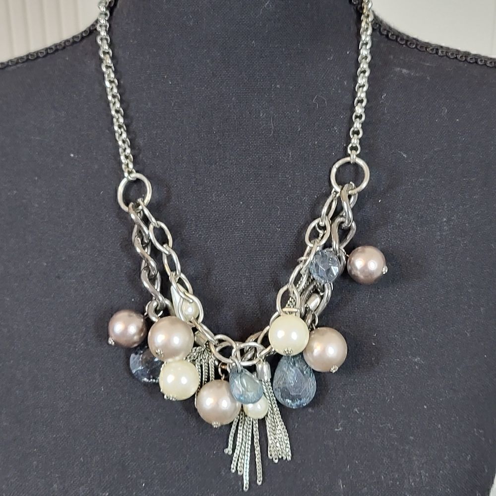 Silver Necklace With Multi Colored Stones